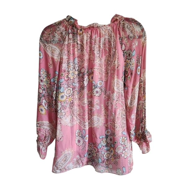EUC LA STRADA SILK BLEND PINK PASTEL FLORAL KEYHOLE BLOUSE SZ S - Picture 3 of 10